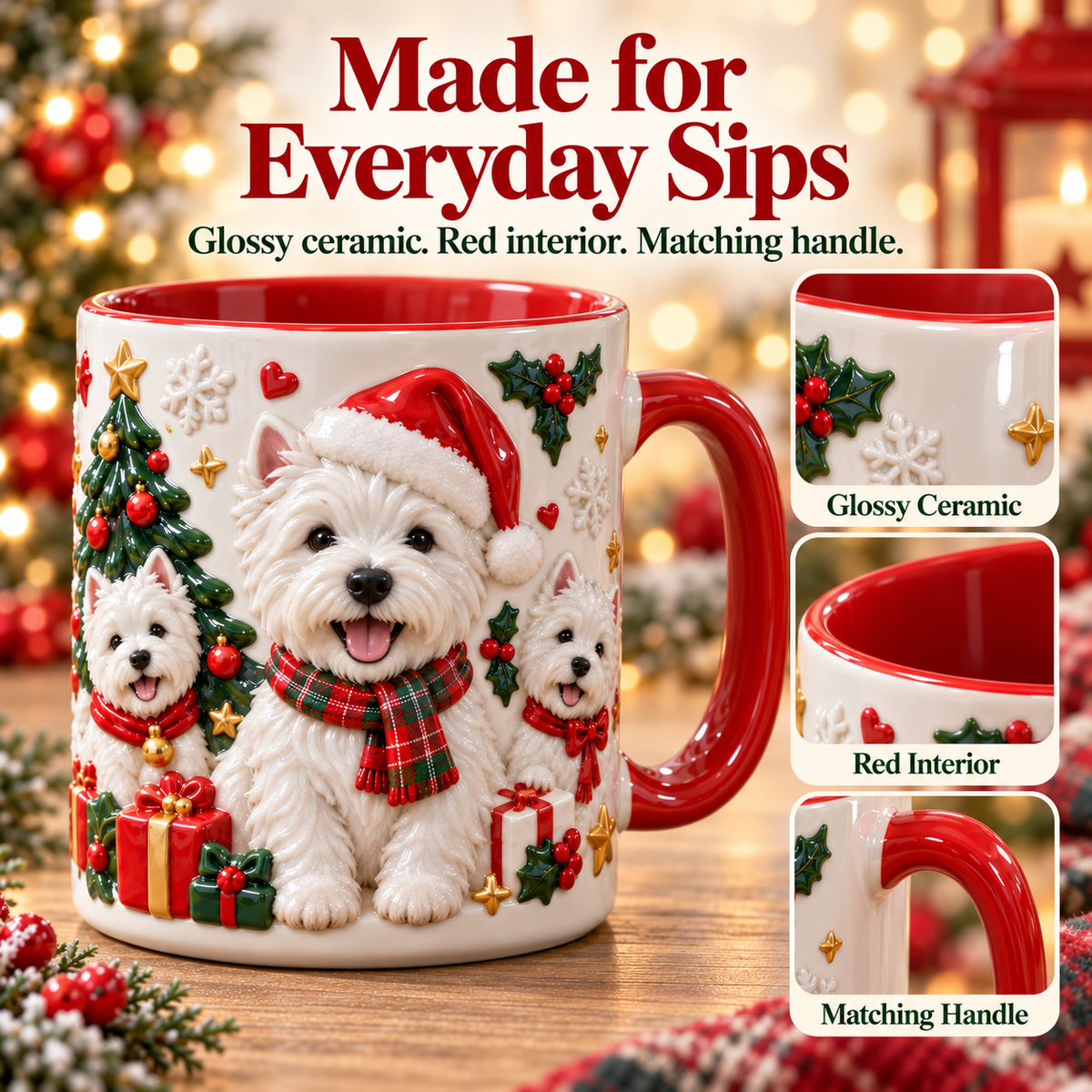 Christmas Dog Mug with 3D Effect Print