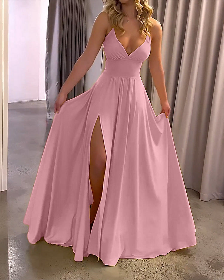 Trägerkleid mit Schlitz in Unifarbe