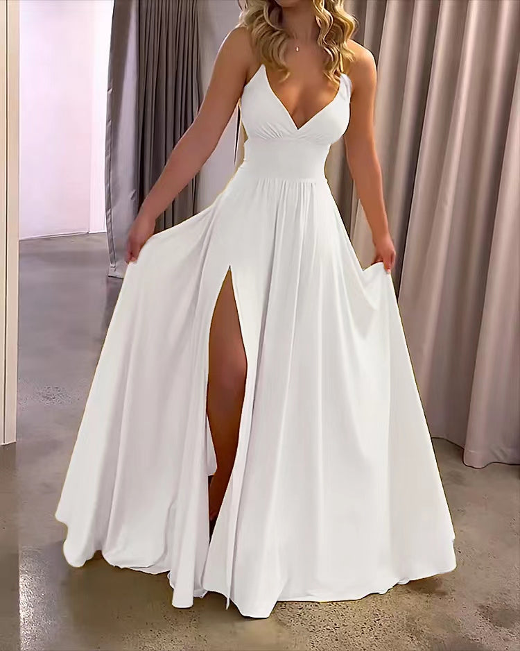 Trägerkleid mit Schlitz in Unifarbe