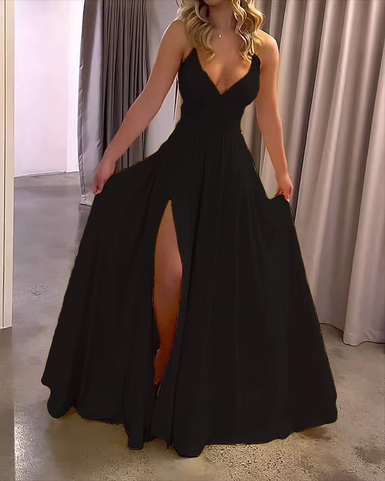 Trägerkleid mit Schlitz in Unifarbe