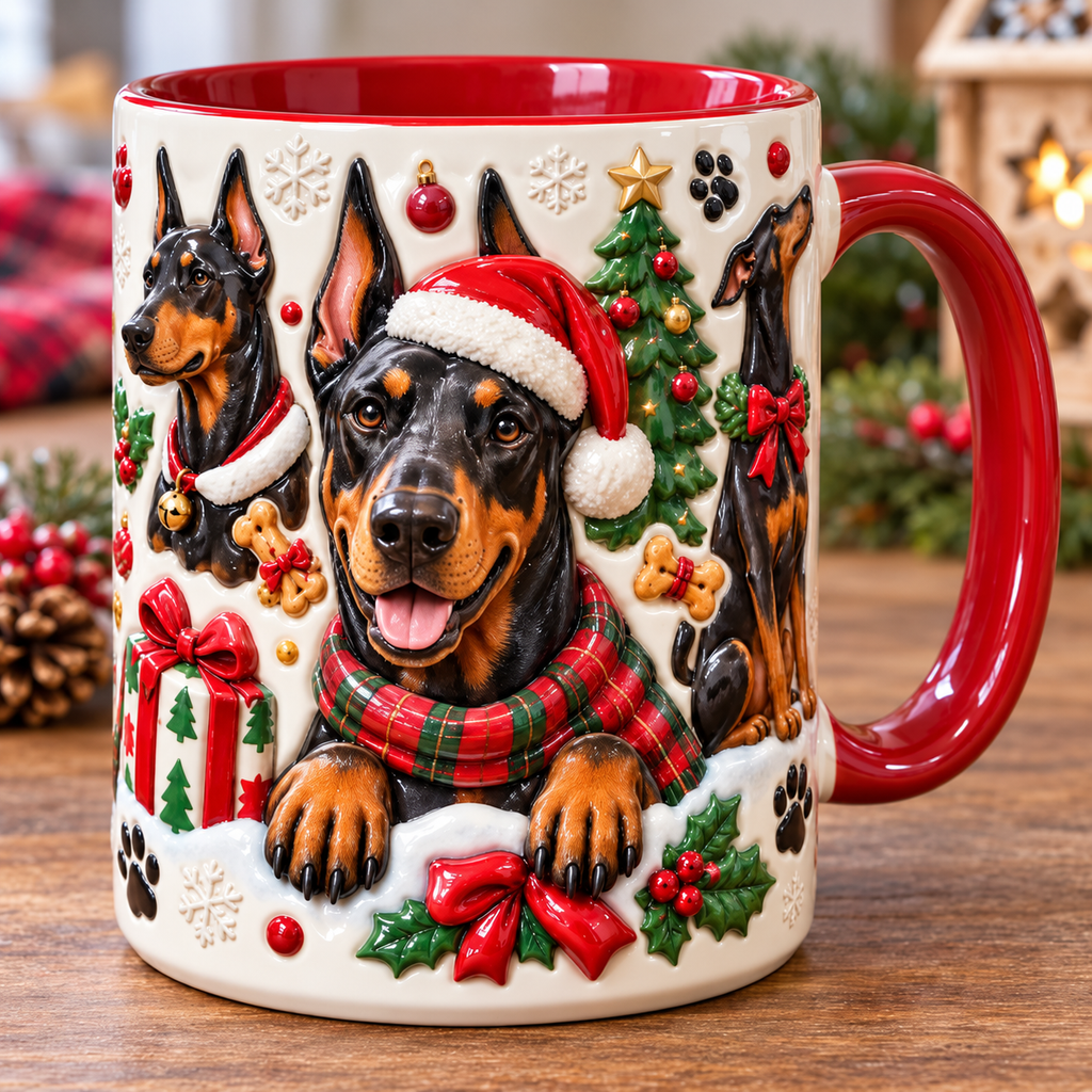 Christmas Dog Mug with 3D Effect Print