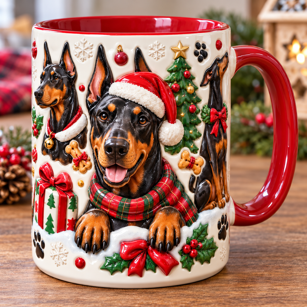 Christmas Dog Mug with 3D Effect Print