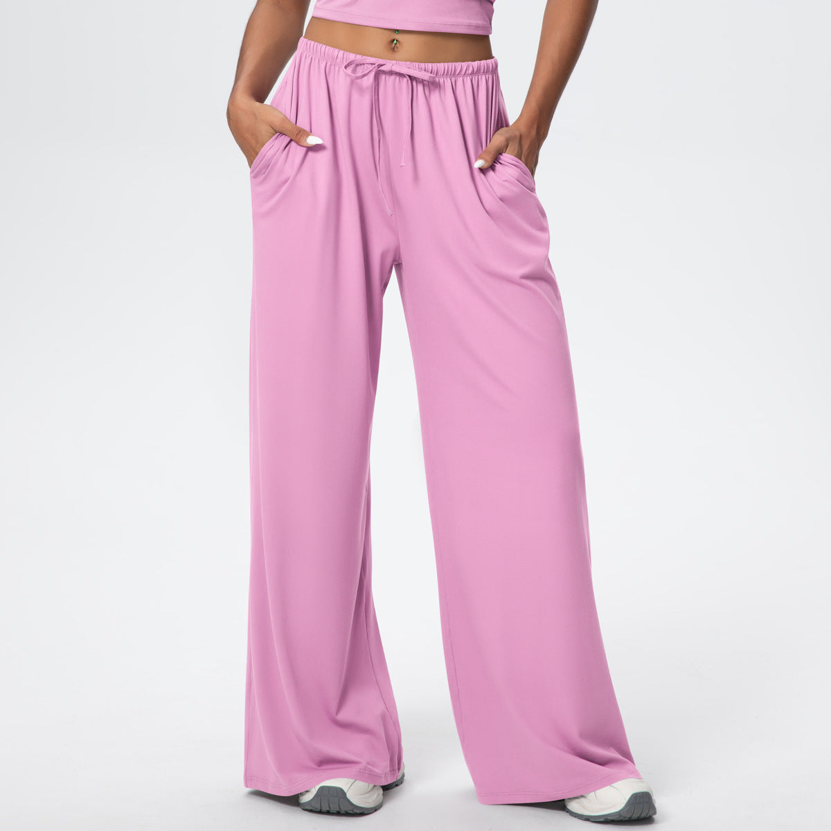 Damen-Freizeithose mit hoher Taille und weitem Bein