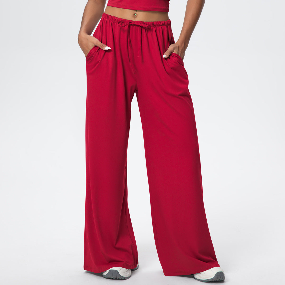 Damen-Freizeithose mit hoher Taille und weitem Bein