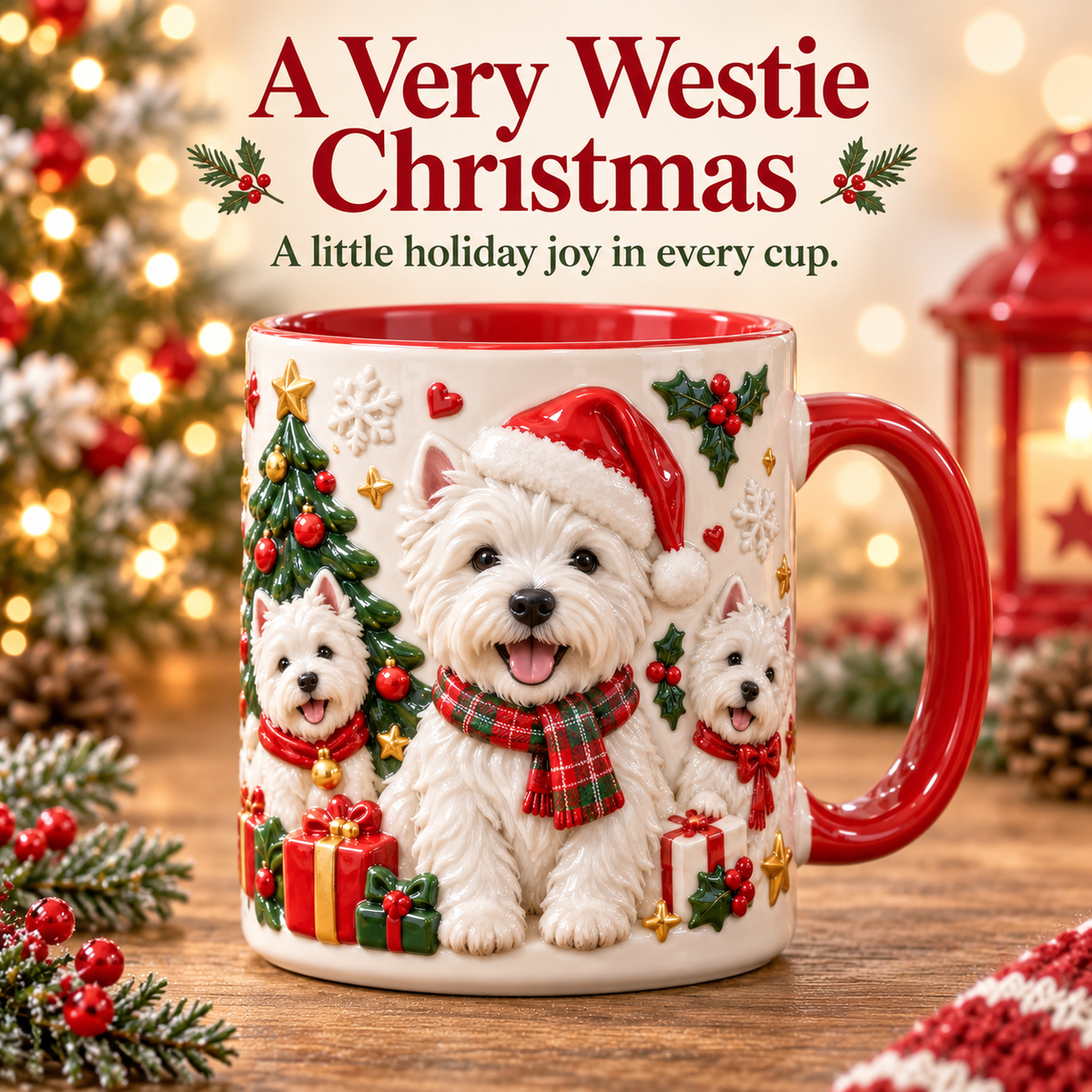 Christmas Dog Mug with 3D Effect Print