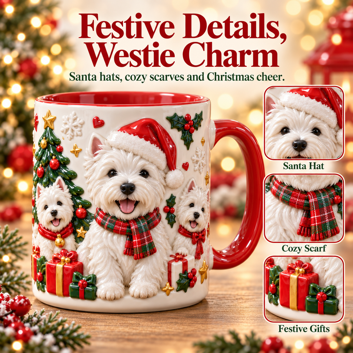 Christmas Dog Mug with 3D Effect Print